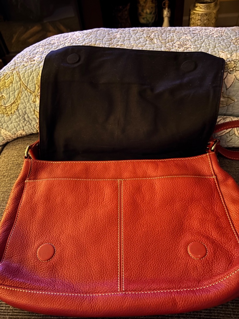 Tignanello Cognac Red Genuine Pebbled Leather Messenger Shoulder Crossbody Bag - Picture 11 of 16